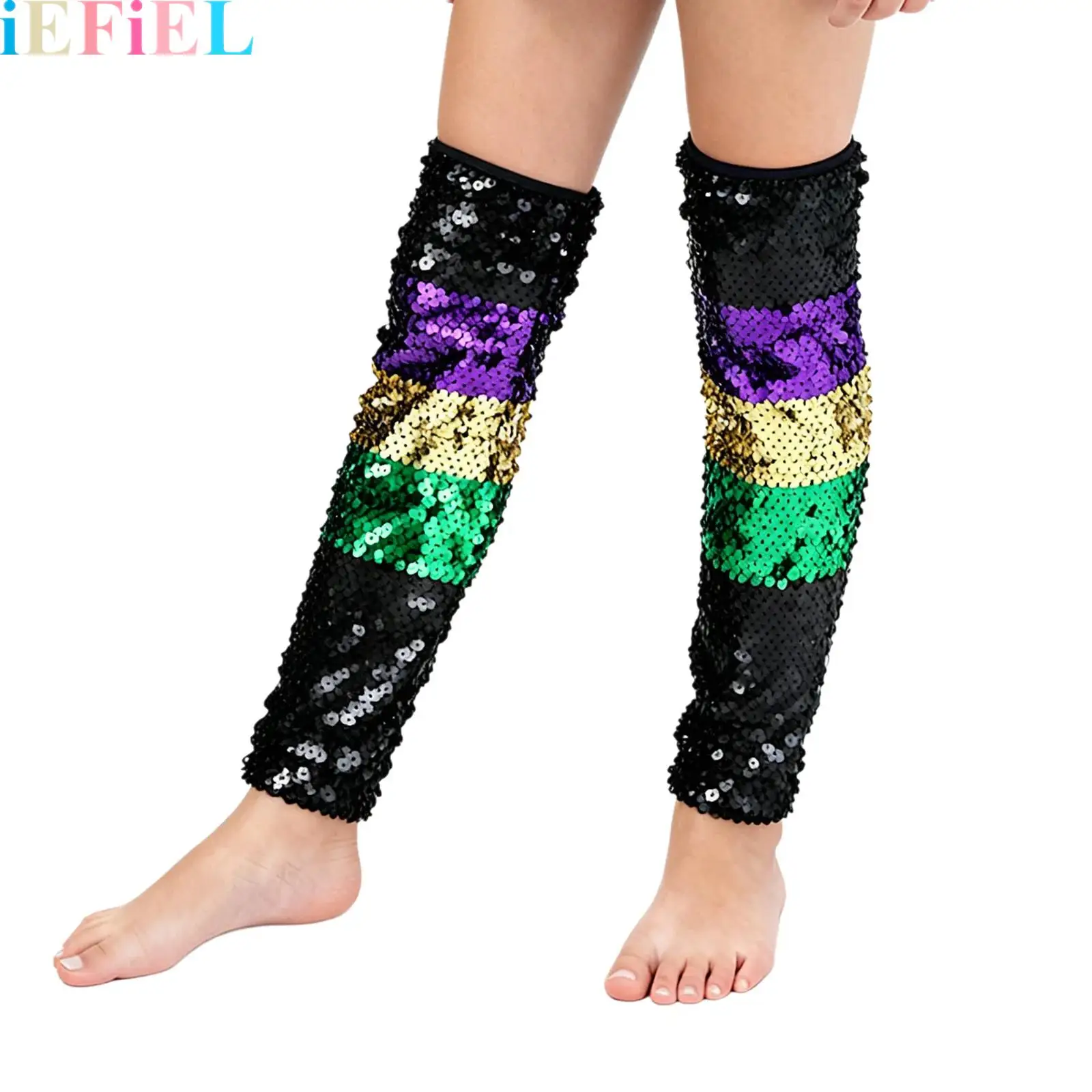 

Mardi Gras Tricolor Sequins Leg Covers Masquerade Prom Carnival Costume Dress Up Stage Performance Outfit Accessory