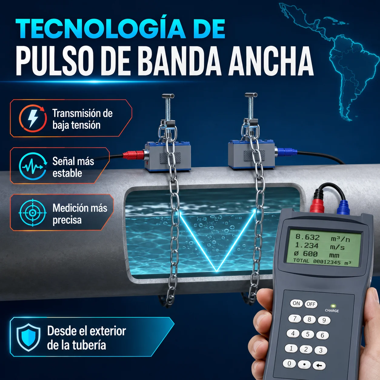 Portable Ultrasonic Flowmeter Clamp-On Handheld Ultrasonic Flow Meter Tds-100H for Water and Liquids Non-Invasive Measurement for Hvac, Ice Water and Circulation, Non-Stop Flow Diagnosis and Verification
