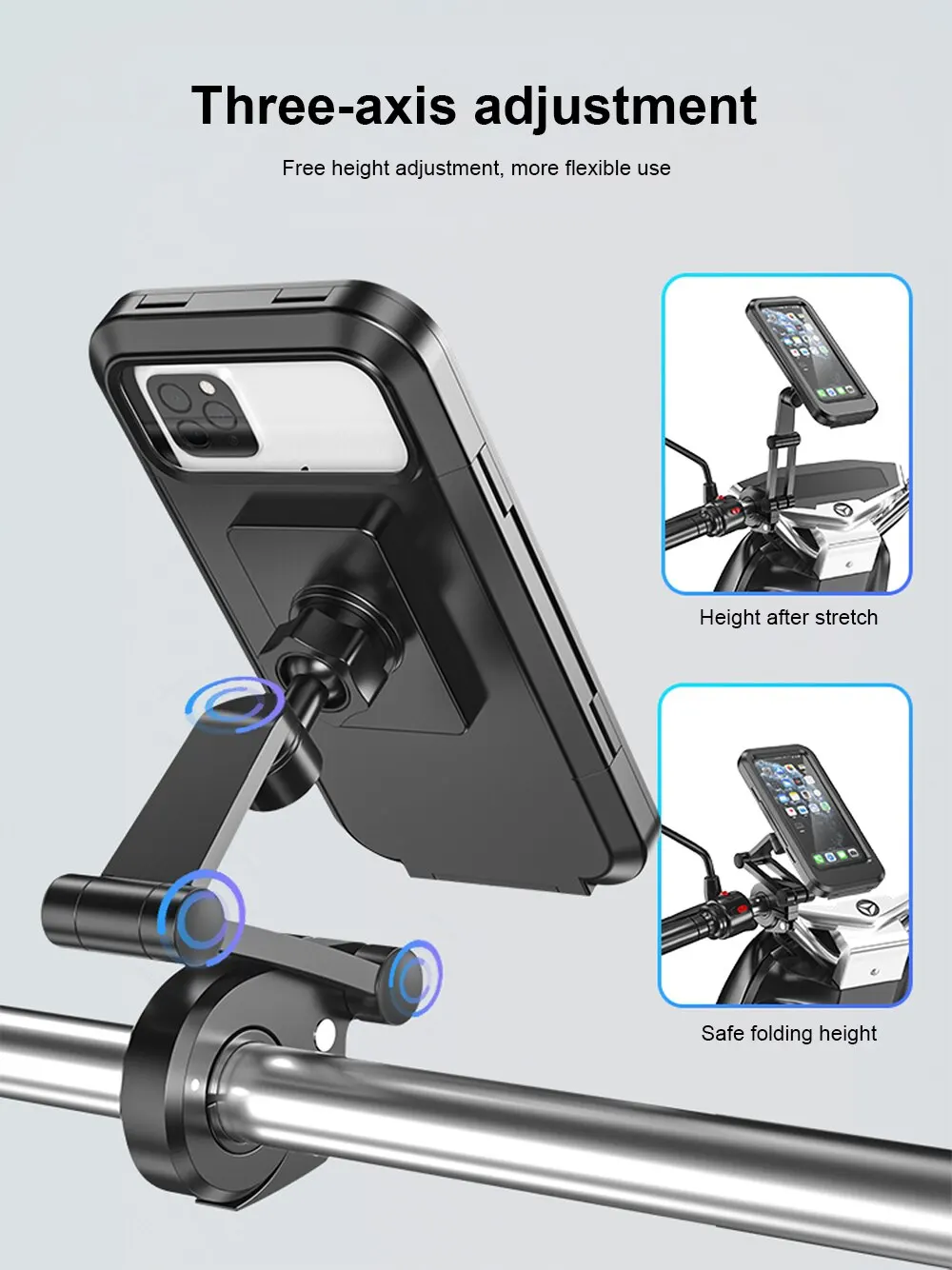 Support de téléphone portable étanche pour moto et vélo, support de téléphone portable réglable, support universel pour vélo, GPS, 360 °, batterie