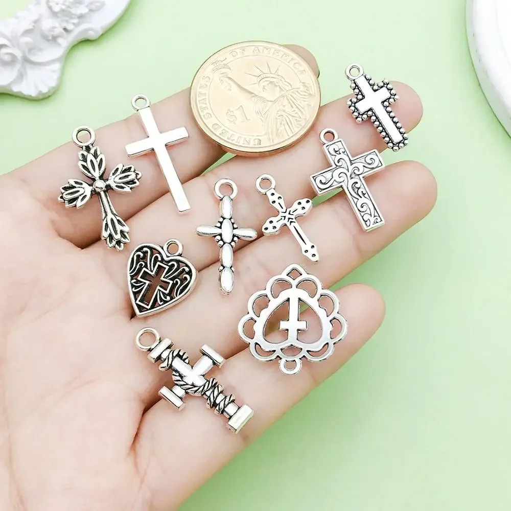 20Pcs Vintage DIY Bracelets Jewelry Making Materials Handcrafts Retro Cross Charms Handmade Alloy Pendants Jewelry Design
