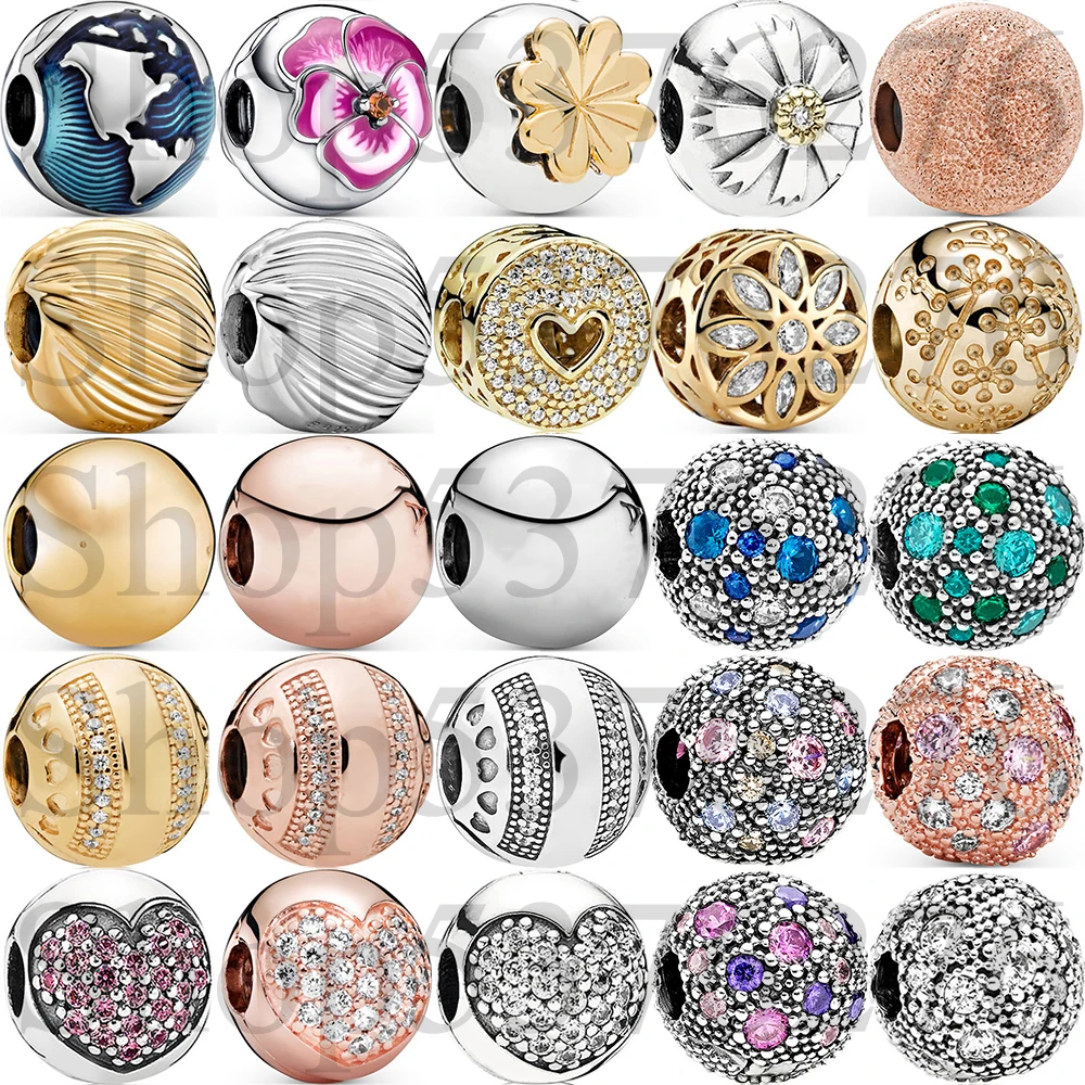 

925 Silver Bead Sparkling Cosmic Star Pave Heart Shining Clover Clip Charm For Fashion Women Bracelet Bangle Gift DIY Jewelry