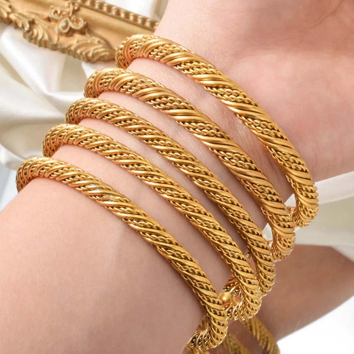 Adjustable Stainless Steel Bracelets For Men Open Cuff Hip Hop Calabash Bangles Steel Twisted Braided Bangle Jewelry Gift