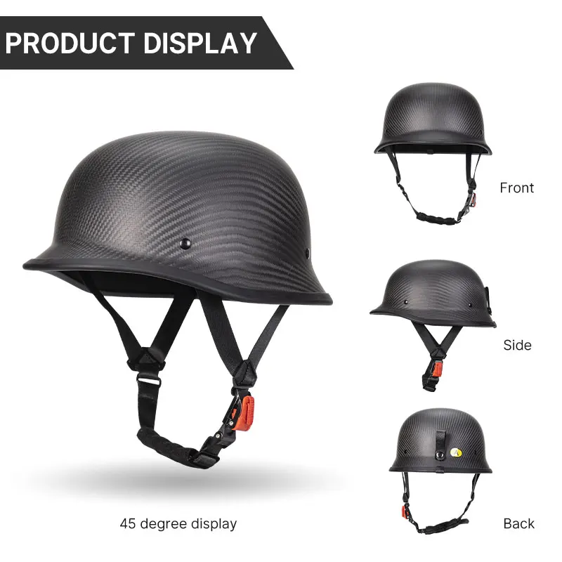 World War II German Matt Black Carbon Fiber Motorcycle Helmets Ultra Light Carbon Shell Safety Cap DOT Approved 1/2 Half Helmet