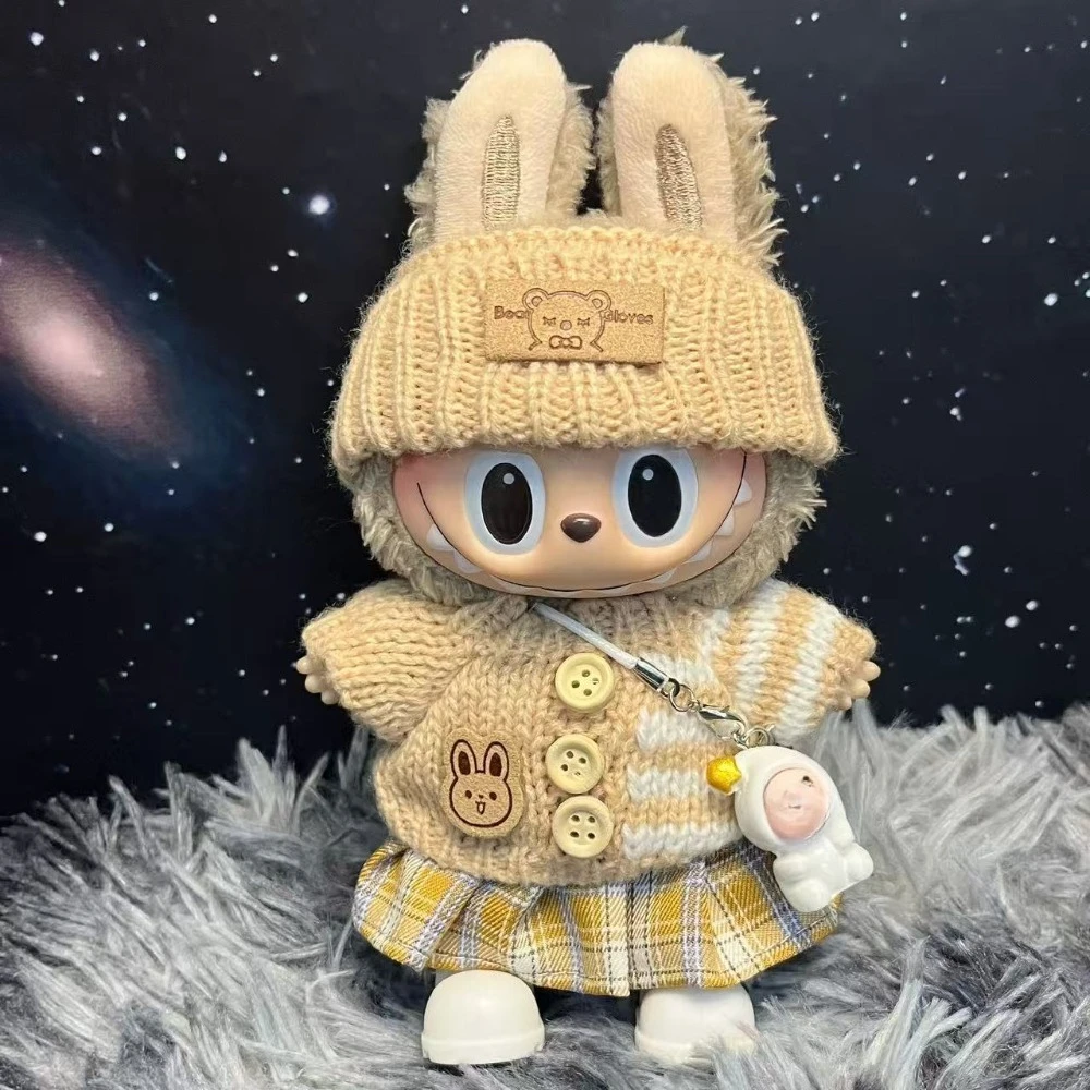 For 15-17 cm Labubu Clothes outfit Labubu Sitting Party Bear Label Scarf Hat Dolls Accessories Cute Decoration