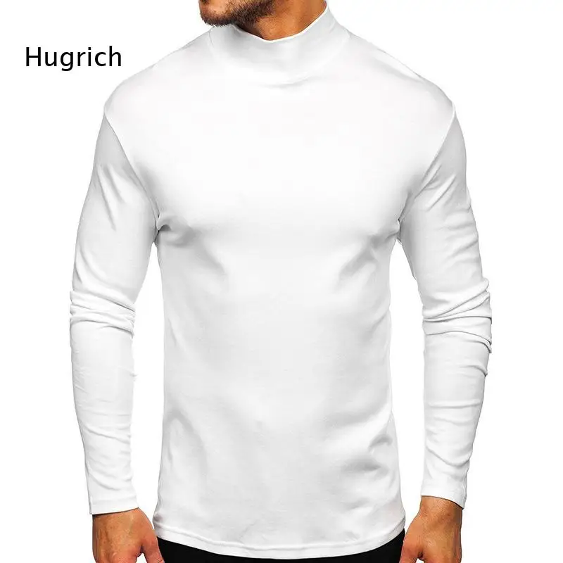 Men Mock Neck Long Sleeve T Shirt Slim Fit Khaki Solid Color Stretchy Casual Basic Layering Pullover Tee Tops