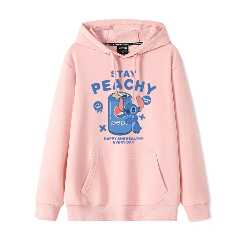 Disney การ์ตูน Hoodie เสื้อคู่ Stitch เสื้อกันหนาวคู่ผู้หญิงรุ่นผู้ชายผู้หญิงหลวมคู่สวม Hooded TOP เสื้อกันหนาววัยรุ่น
