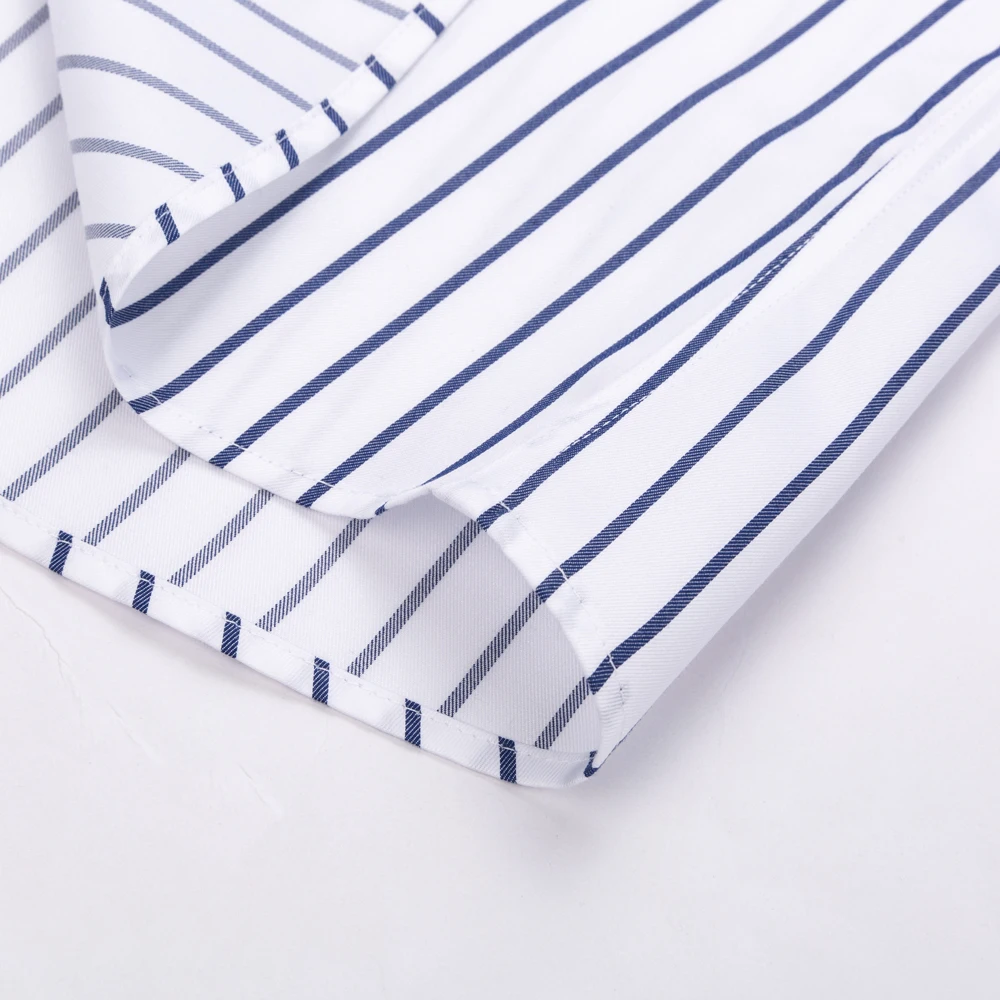 قمصان رجالية منقوشة مخططة غير حديدية بأزرار سفلية قميص قطني بكم طويل للأعمال خالية من التجاعيد قمصان عادية تناسب القماش القطني