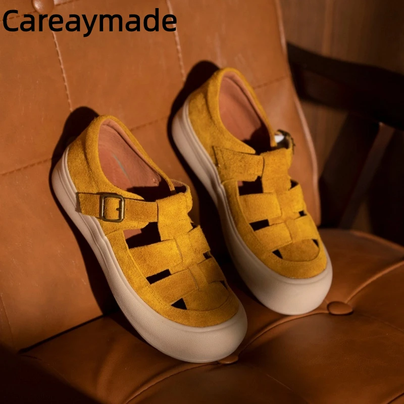 Careaymade-صيف جلد طبيعي تنفس المرأة صندل بتصميم روماني سميكة أسفل طبقة الرأس جلد البقر أمي حذاء فردي مريح