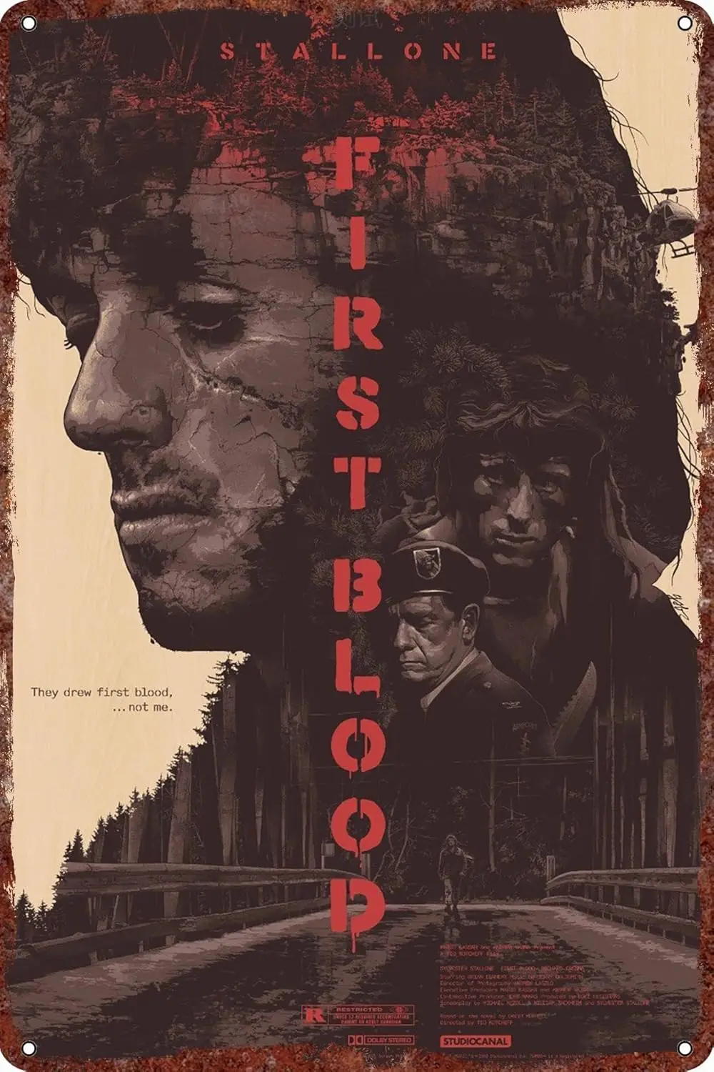 Vintage First Blood Filmplakat im Retro-Look Wanddekoration Metall-Blechschild Wanddekoration
