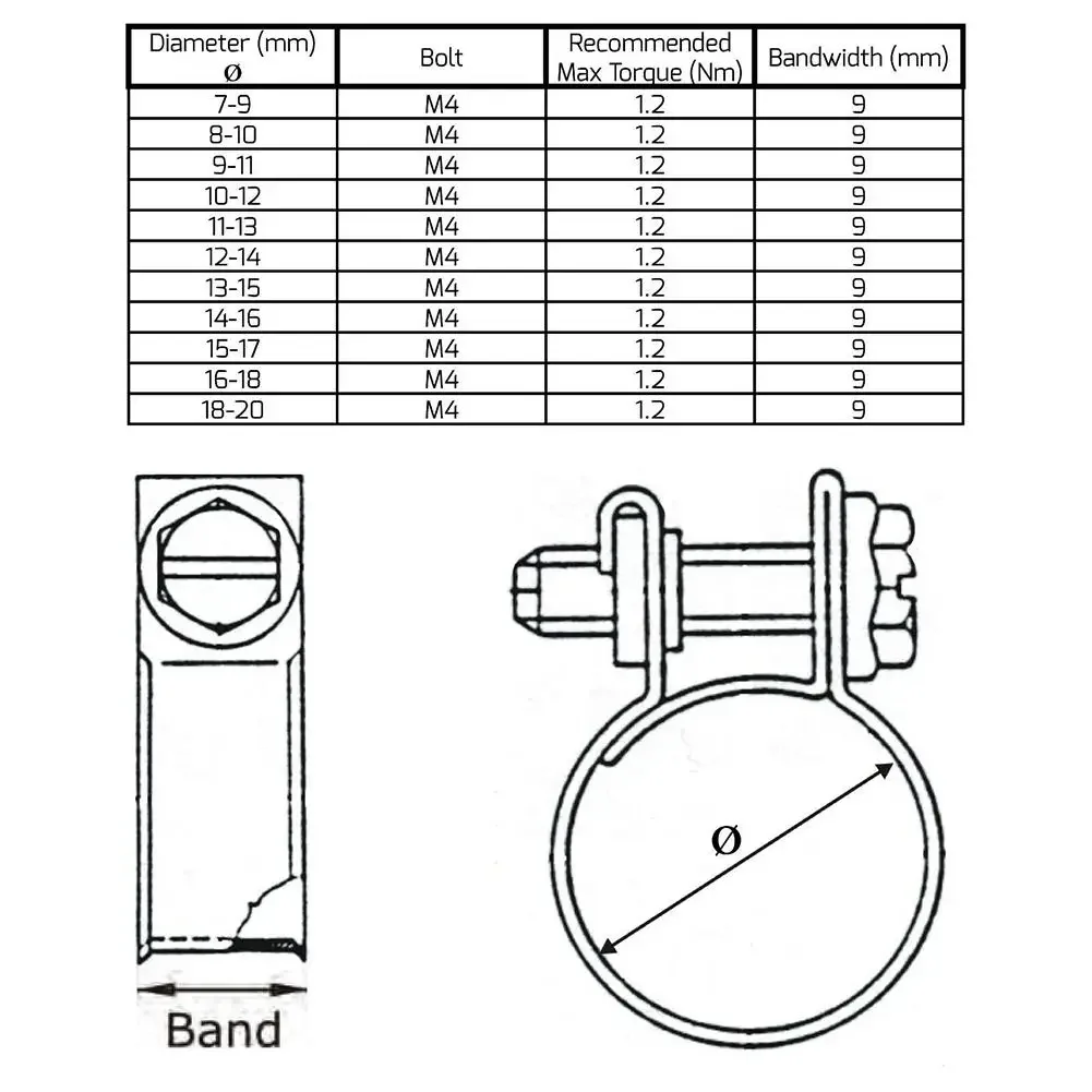 10 pz clip per tubi flessibili di alta qualità in acciaio al carbonio 7-9mm / 9-11mm dado e bullone fascette per tubi del carburante tubo della benzina aria diesel piccola morsetto