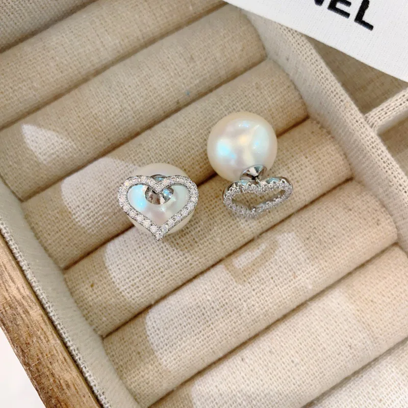 A two-wear upgraded version of niche design Korean love back buckle pearl full of diamonds super flash gentle celebrity earrings