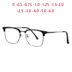 Semi-Rimless Square Myopia Photochromic Eyeglasses Men Retro Shortsighted Prescription Spectacles Diopter 0 -0.5 -0.75 To -6.0