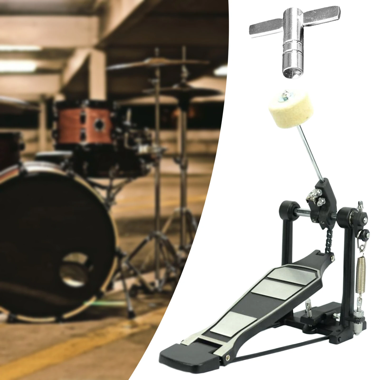 Single Bass Drum Pedal Felt Beater Stick & Drum Key Percussion Hardware for Electronic Drum Lovers Metal and Rock Drummers