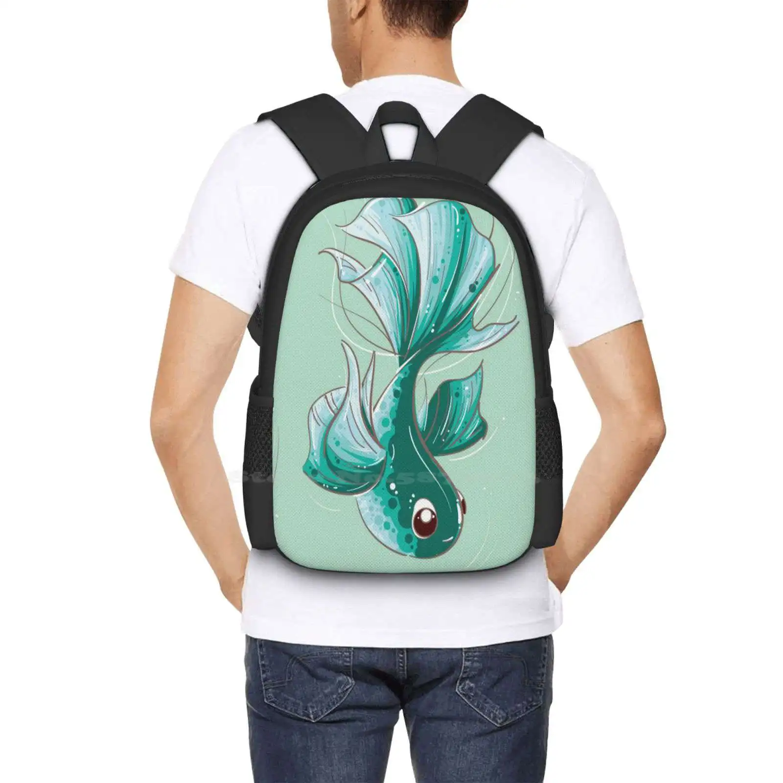 Green Goldfish By Hj Lee New Arrivals Unisex Bags Student Bag Backpack