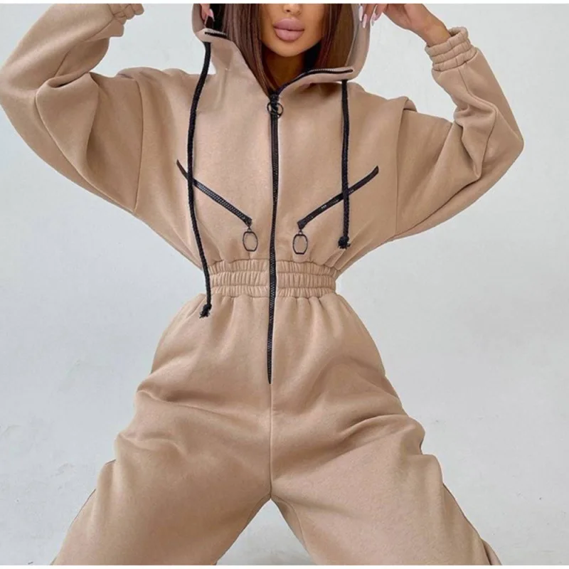 Jumpsuits women 2026 rompers Sportswear Casual zipper open stitch hooded Jumpsuit women's clothing