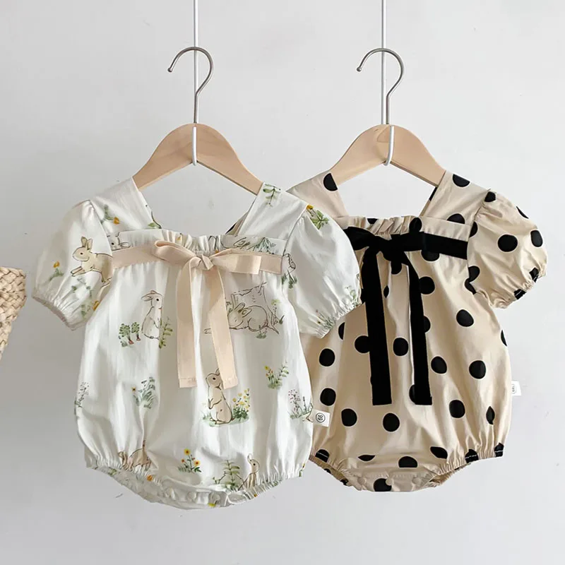 2025 New Summer Newborn Baby Girls Romper Short Sleeved Cotton Print Toddler Baby Girls Jumpsuit 0-24M Children Clothes 3