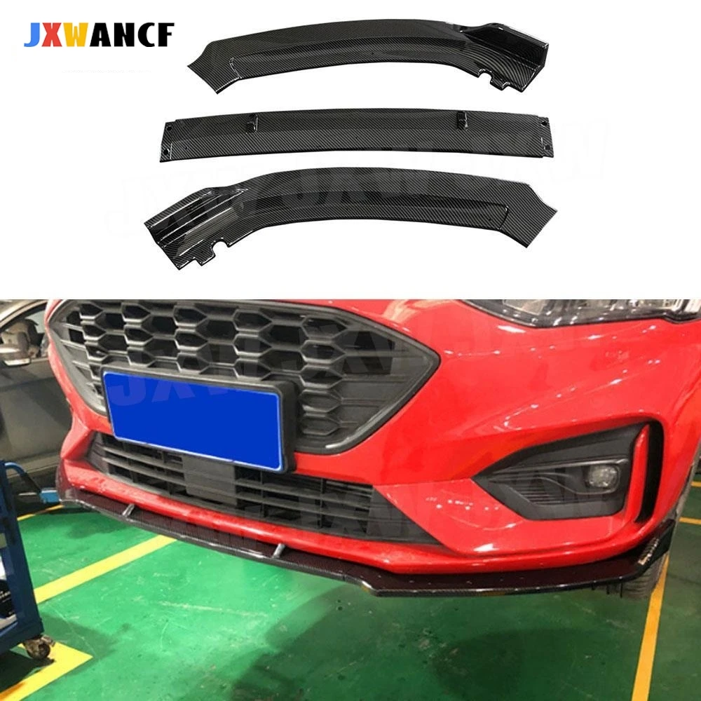 

JXWANCF 3 PCS/Set Front Lip Spoiler Apron For Ford Focus 2019+ ABS Carbon Look Black Head Bumper Chin Shovel Guard