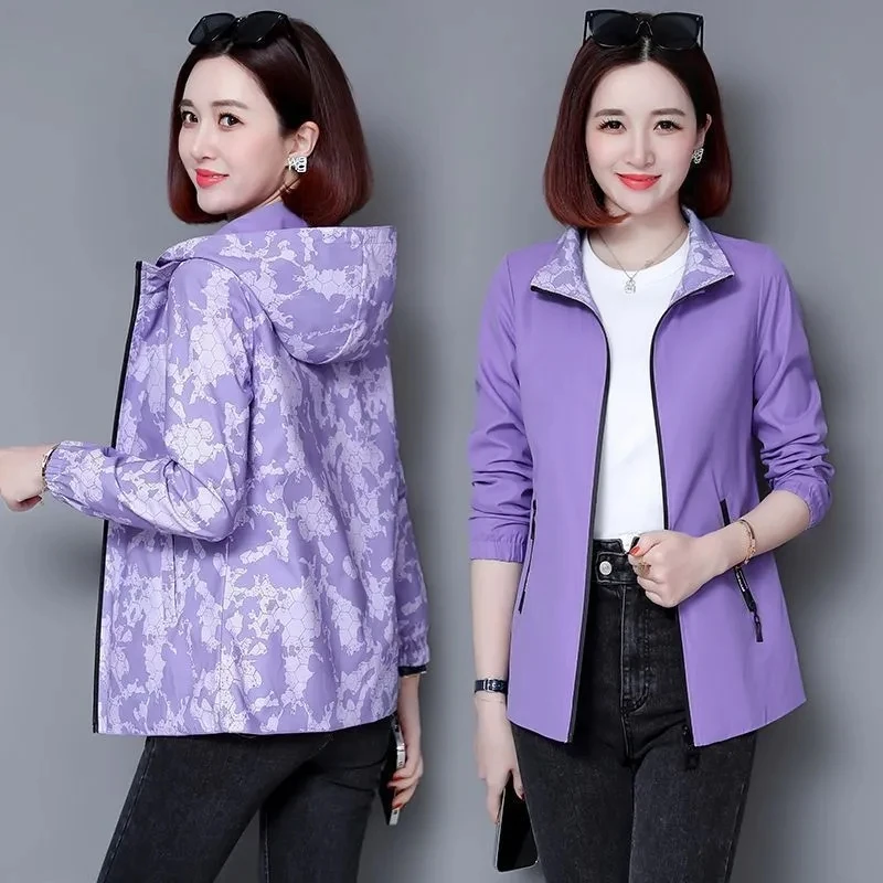 Casual Basic Jackets Two Side Wear Mid Long Trench Coat Outwear Autumn Windbreak Female Jacket Women Hooded Coats