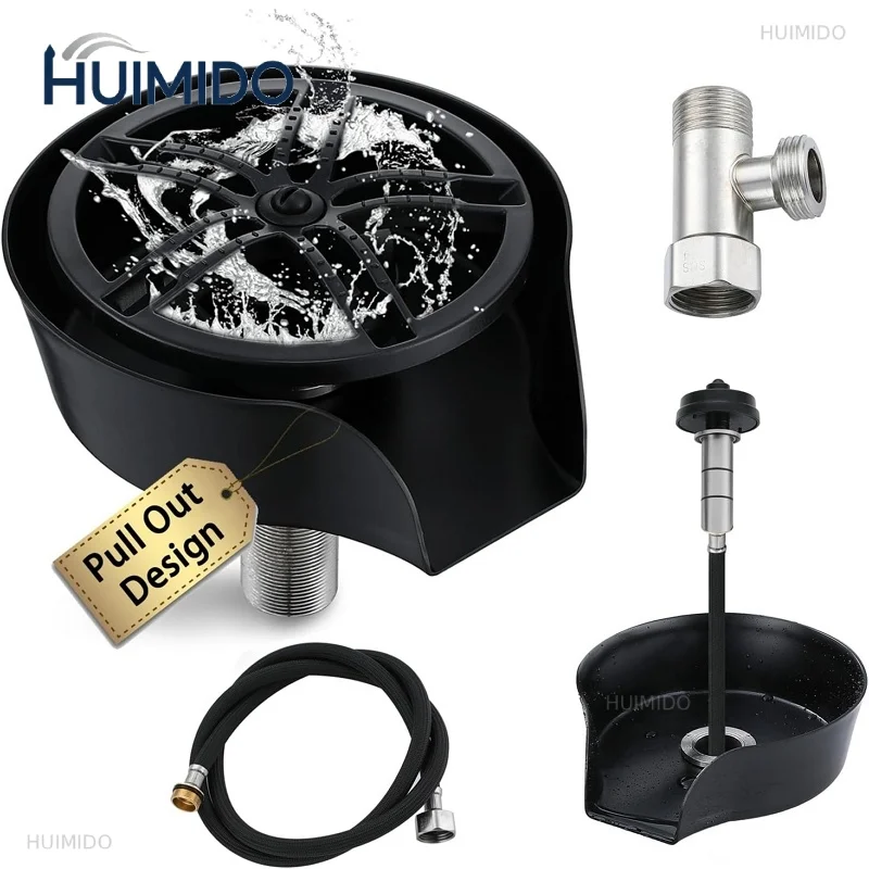 2in1 Glass Rinser Kitchen Sink Sprayer Pull Out Spray Head Automatic Rotating High-Pressure Press Cleaner Sink Bottle Cup Washer