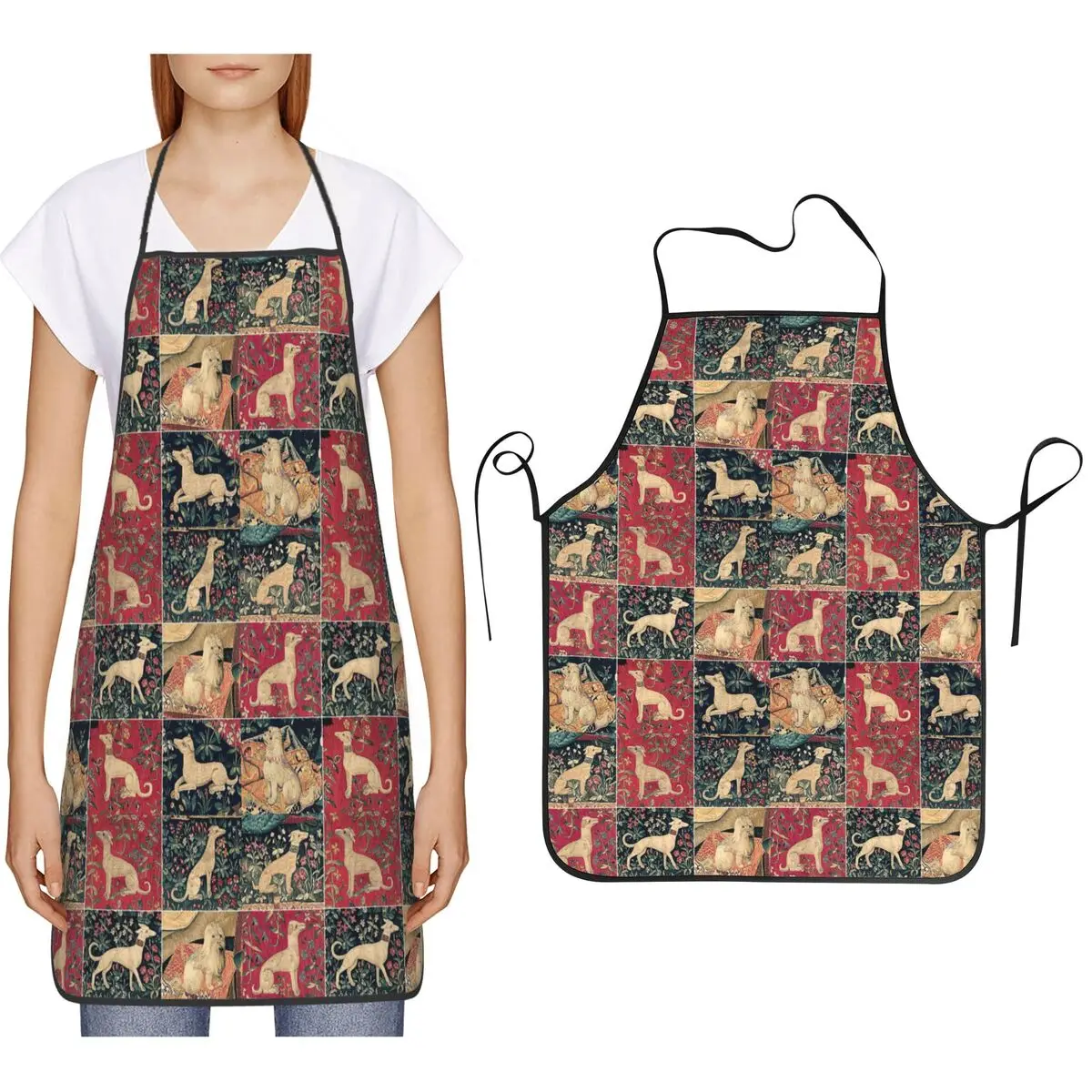 Medieval Greyhound Whippet Sighthound Dog Apron Chef Cooking Cuisine Tablier Bib Kitchen Cleaning Pinafore for Unisex Painting