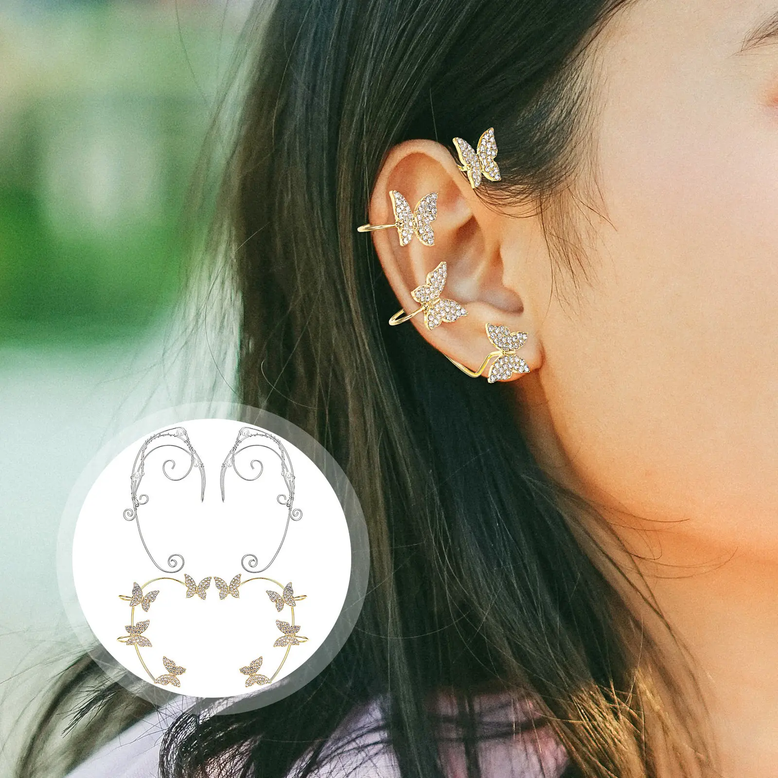 2Pairs Unique Elf Ear Cuff Butterfly Clip on Earrings No Piercing Women Ear Clips for Special Events Clip on Earrings