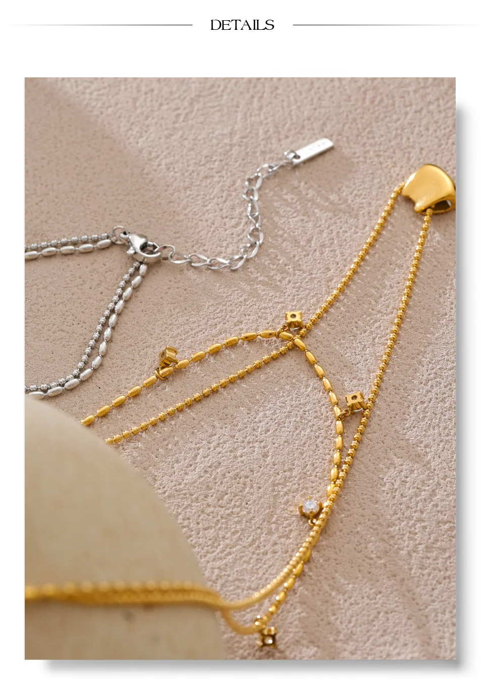 Yhpup Luxus Mode Doppel-Schicht Zirkonia Tropfen Exquisite Kette Overlay Halskette Edelstahl Beliebte Anhänger Kragen Schmuck – Detail 16