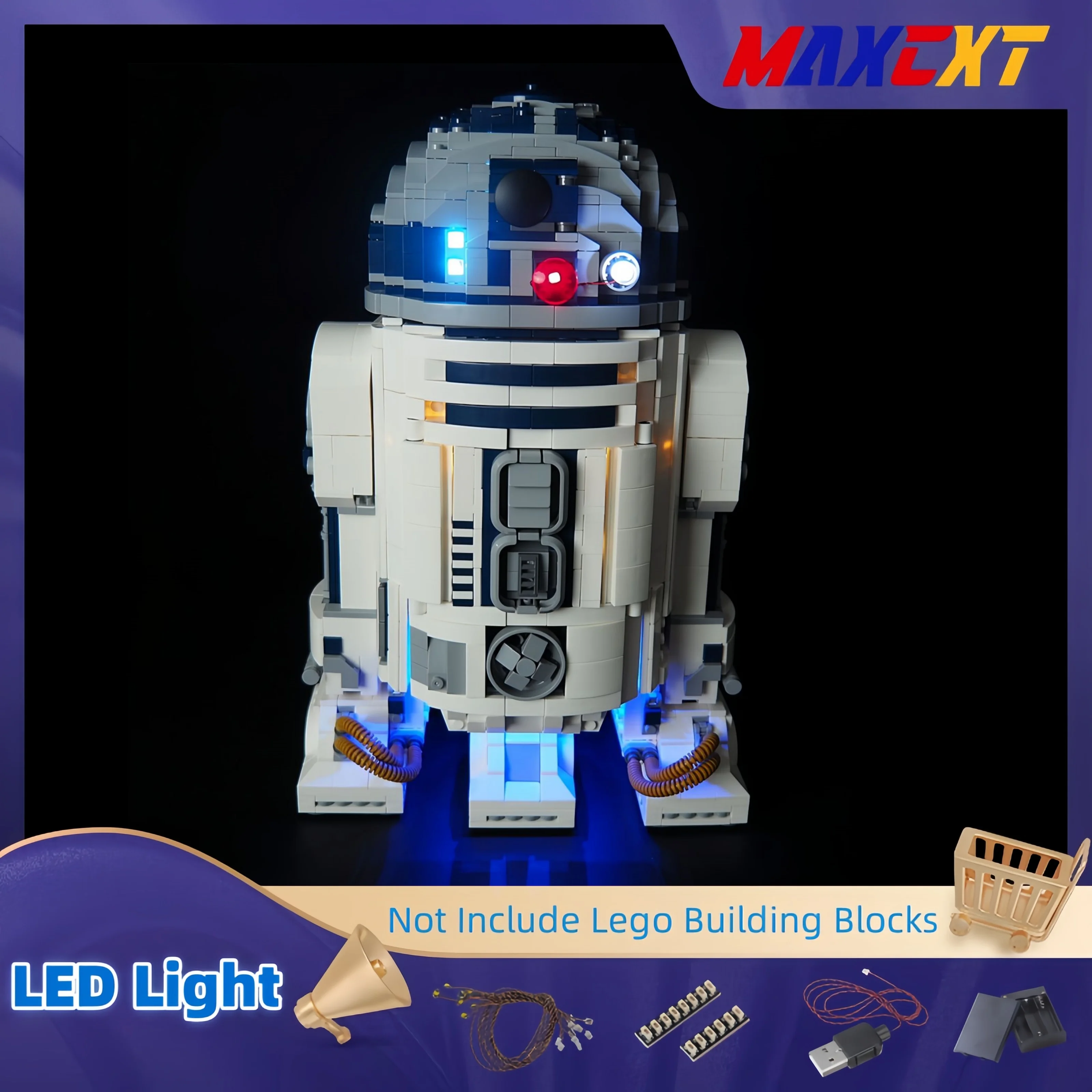 MAXCXT LED Light for LEGO-Star Wars: R2-D2 75308 DIY Decorative Lamp with Battery Box (Not Include Lego Building Blocks Set)