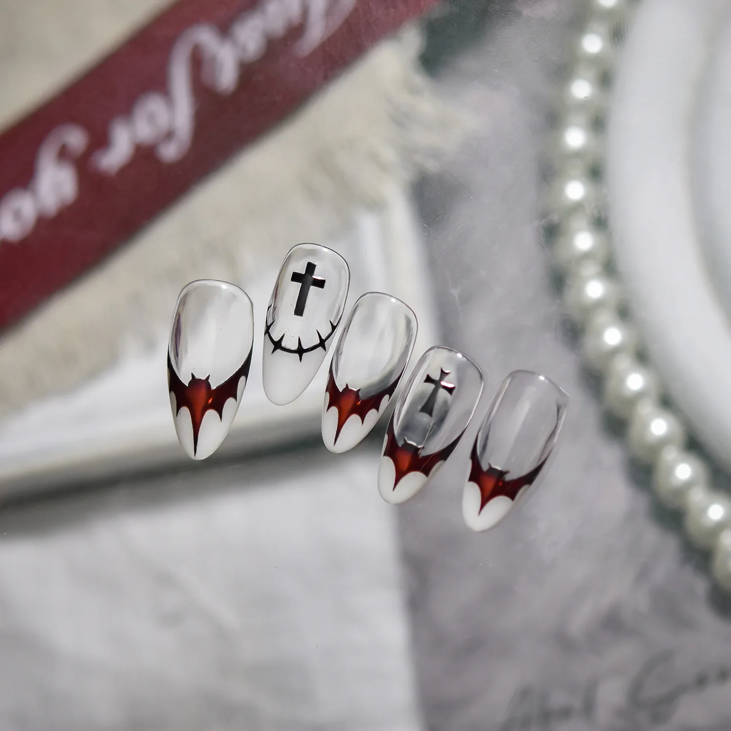 Pegatinas de Metal para decoración de uñas, estilo oscuro, diseño de murciélago francés minimalista moderno, juego mixto DIY para decoración elegante de uñas