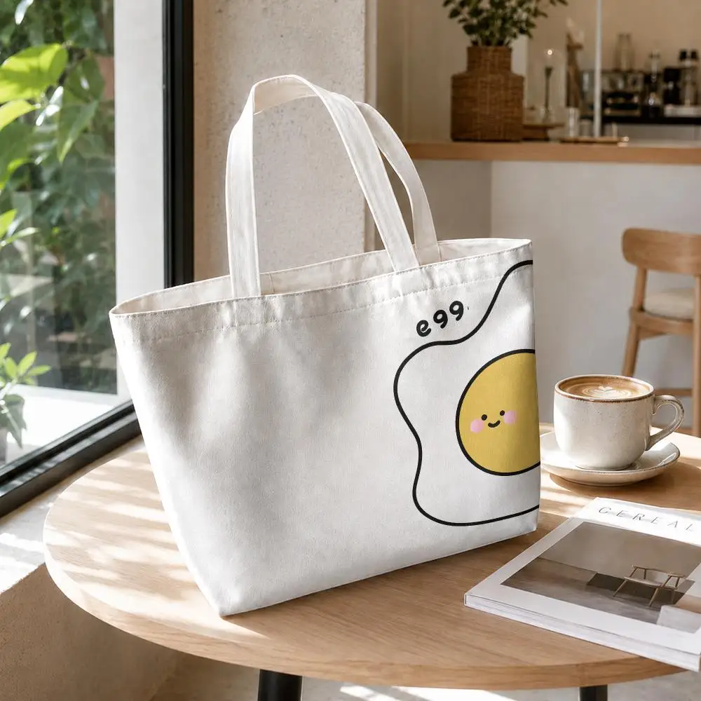 Simple drawing food Storage Bags Canvas Double-Sided Print Set 2-Piece Shopping Bag with Zipper for Work and Travel
