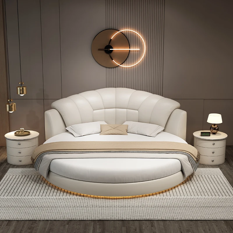

180cm 200cm 220cm Modern luxury leather Round beds 2 people Double bed twin bed frame queen size frames Home bedroom furniture