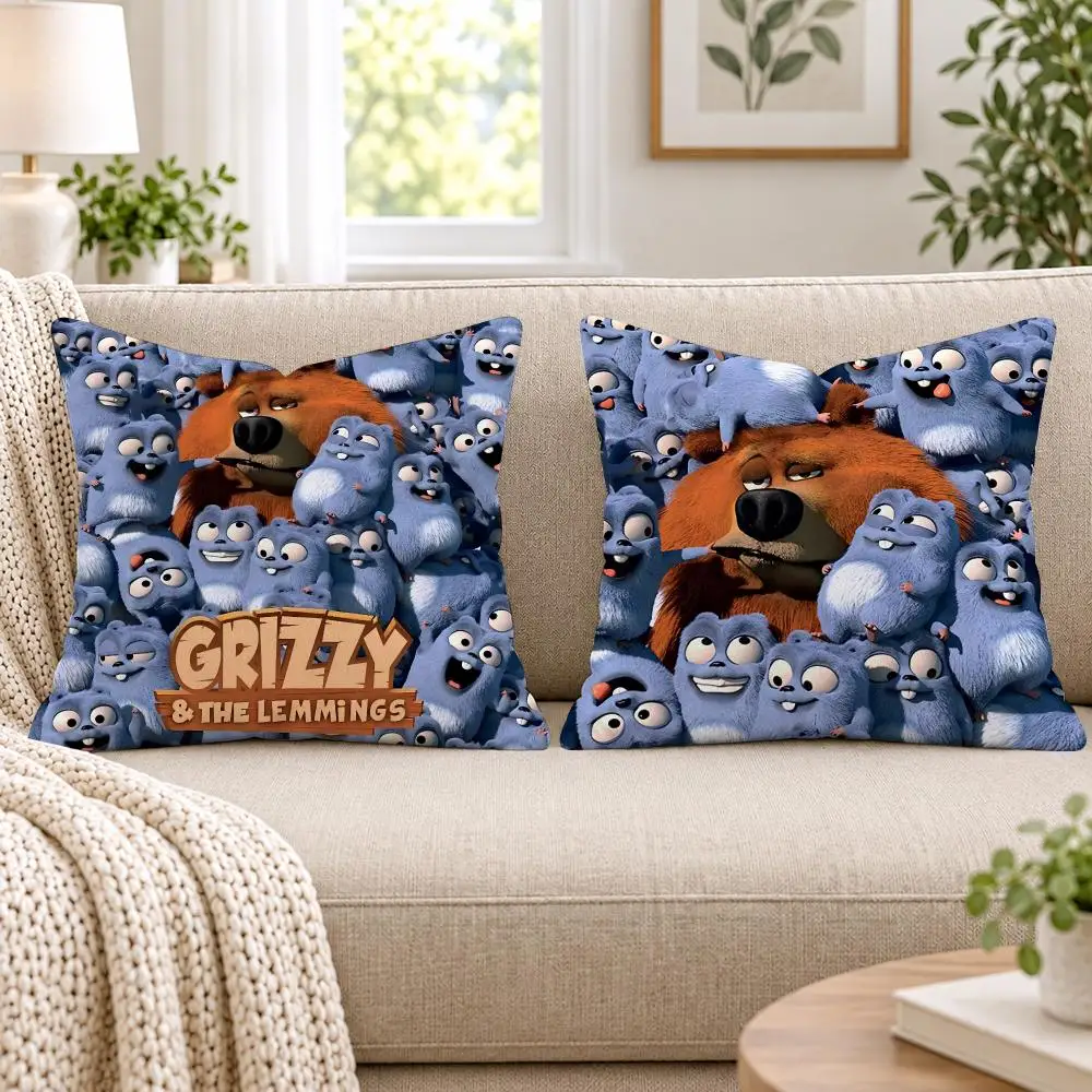 G-Grizzly And L-Lemmings Cushion Cover Short Plush Double-Sided Printing Sofa Bedroom Pillow Case Aesthetic Home Decor