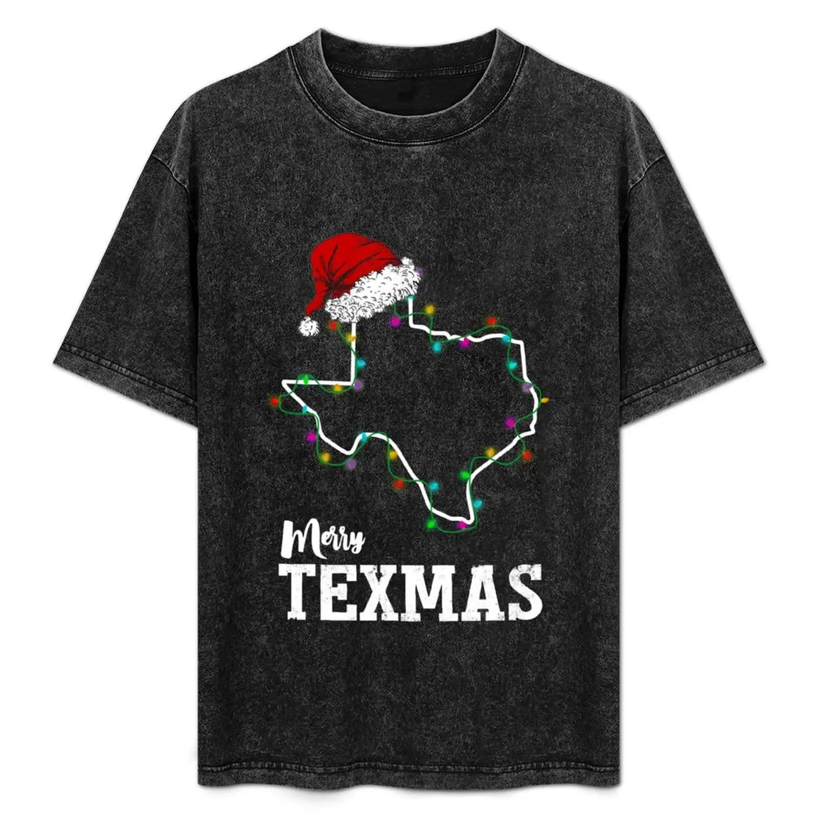 

Merry Texmas Texas State Christmas Light Outline With Santa Hat T-Shirt affliction shirts oversized topping clothing for men