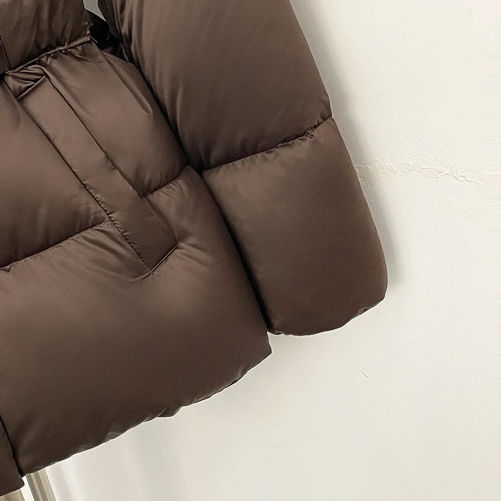 OFTBUY Winterjacke mit Echtem Kaninchenfellkragen, 90% Entendaunen, Damenjacke mit Reißverschluss und Taillenbund, Modische Echte Pelzoberbekleidung für Damen – Detail 15
