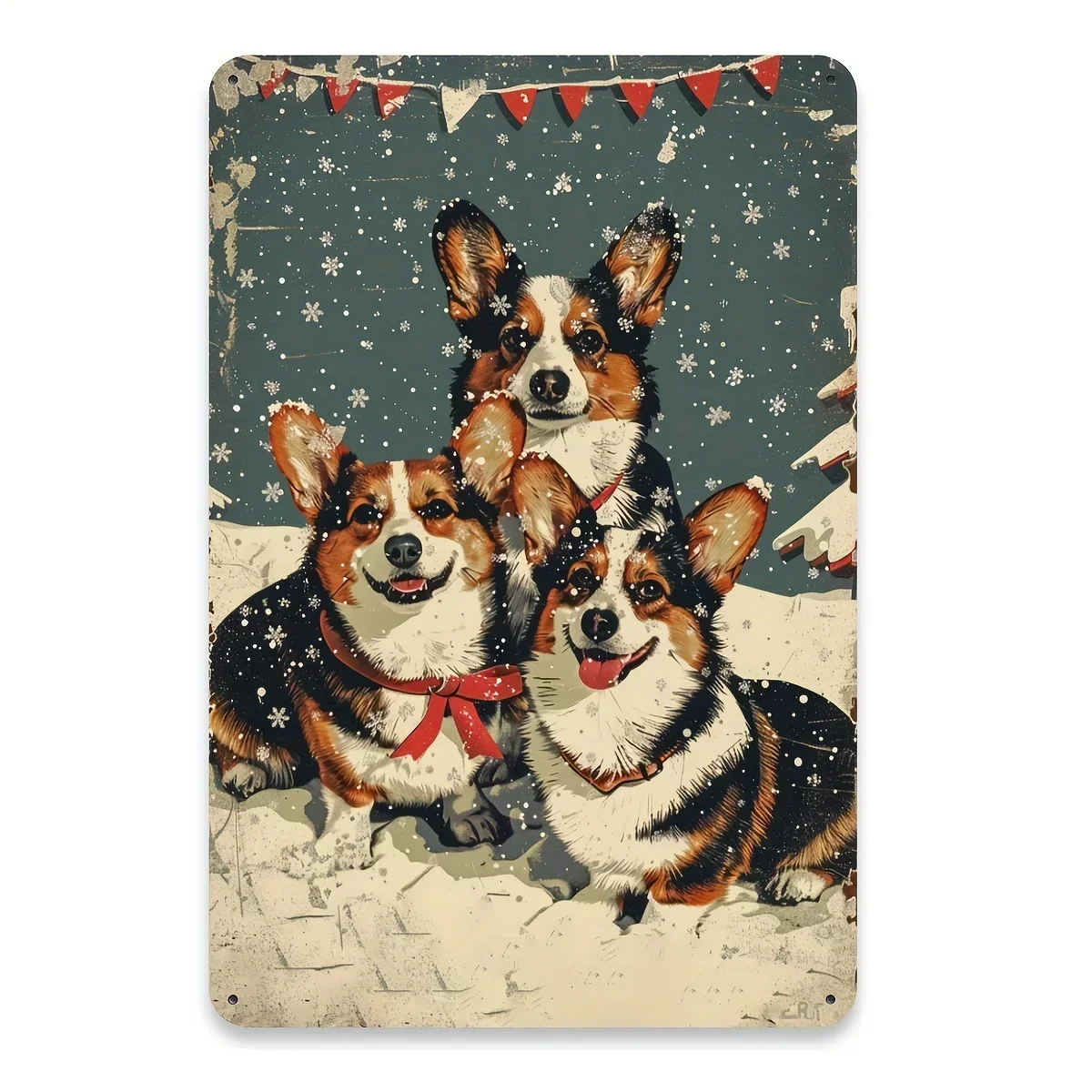 Letrero metálico vintage de Navidad con diseño de Corgi - 20.32x30.48 cm |   Arte de Pared de Hierro Resistente para Decoraci