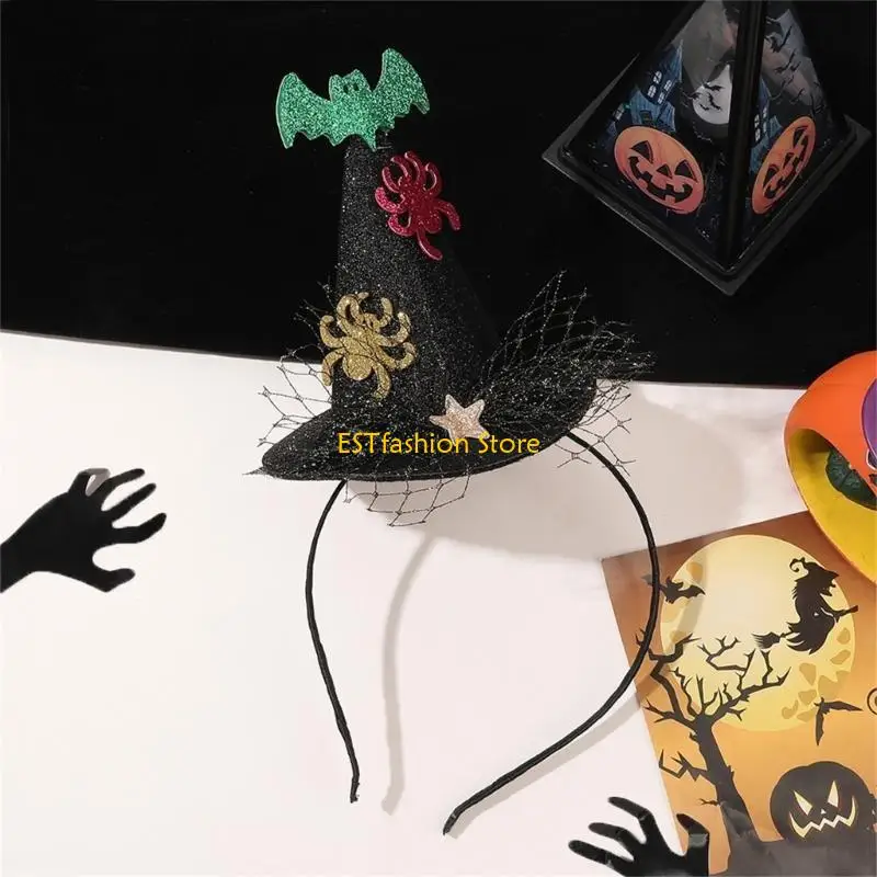Y5GC Halloween Pumpkin Witch Hat Kitten Catch Hair Hoop Masquerade Headband