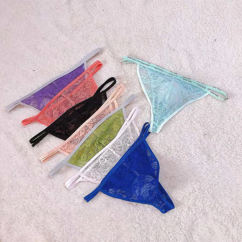 Men 1pc Random Color Briefs Shorts U Pouch T-panties Transparent Lace G-String Thongs Underwear Fashion Sexy