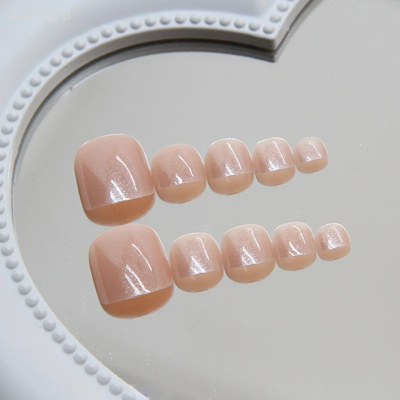 24 stücke Aurora Einfarbig Gefälschte Zehennagel Mädchen Dame Volle Abdeckung Tragbare Drücken Auf Zehennagel Süße Koreanische Künstliche Zehennägel