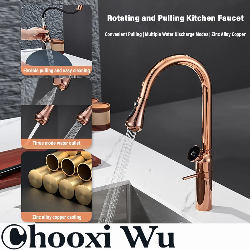 Pull pull silk vegetable basin faucet, brushed kitchen, pull pull pull single hole hot and cold faucet