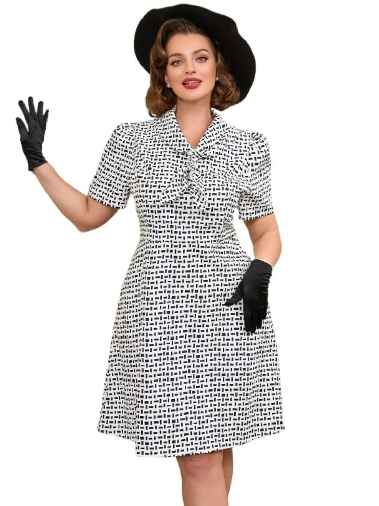 Plus Size Short Sleeve Stretchy Tie Neck Mini A Line Dress Casual Summer Midi Wedding Guest Dress for Curvy Women Elegant Style