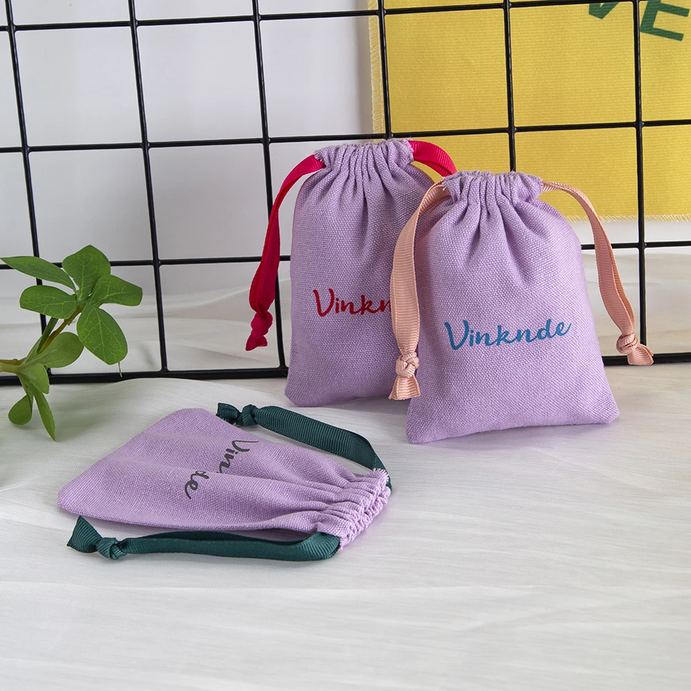 

Custom Logo Linen Bag Cotton Ribbon Drawstring Pouch GiFt Packaging for Jewelry Earrings Soap Candle Perfume Cosmetic Oils 4x6”