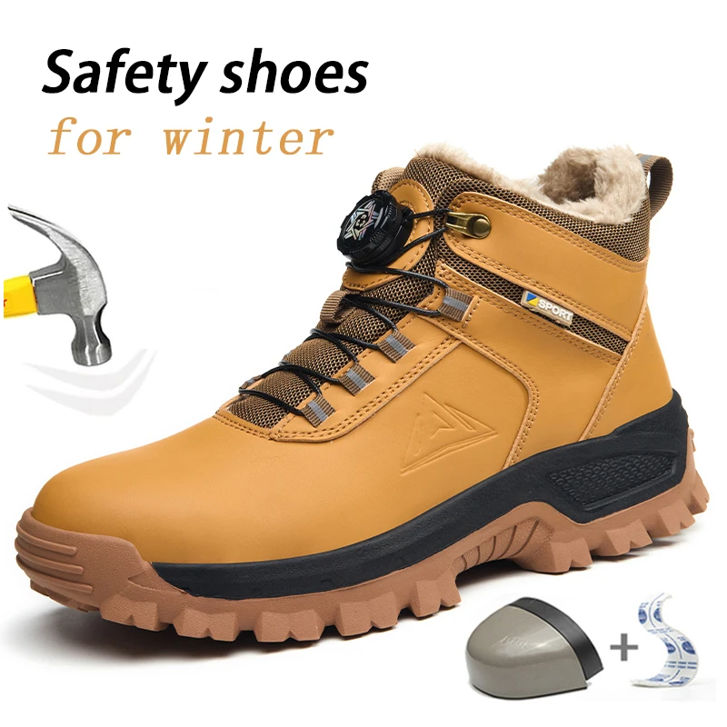 

Winter Brown Waterproof Safety Boots Men Indestructible Steel Toe Work Boots Anti-smash Stab-resistant High-top Knob Adjustable