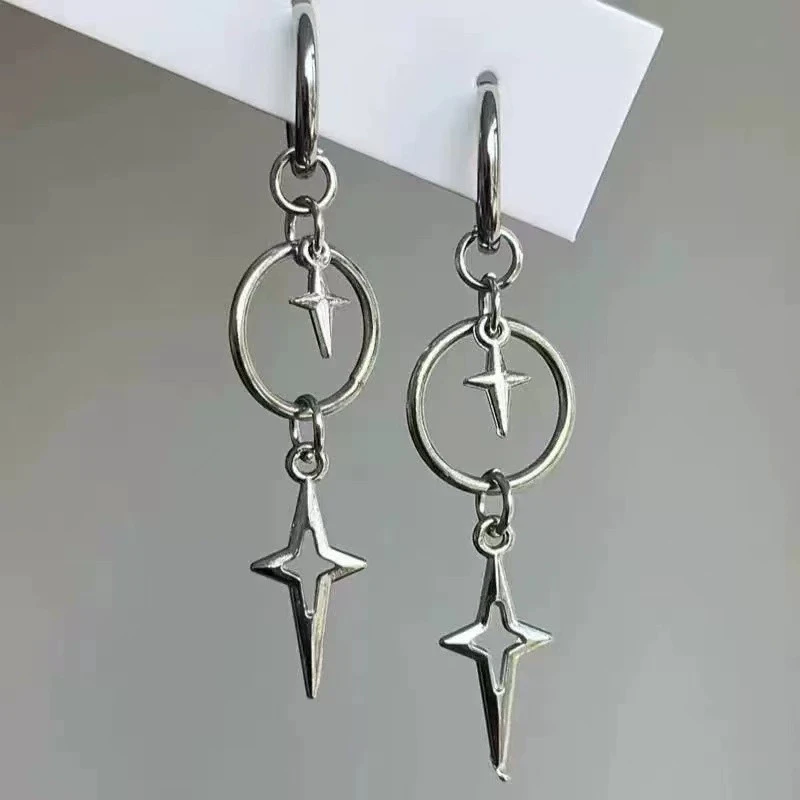 Personalized Punk Cross Star Pendant Earrings For Men Women Y2K Fashion Trend Rock Grunge 90s EMO Charm Jewelry Gift Accessories