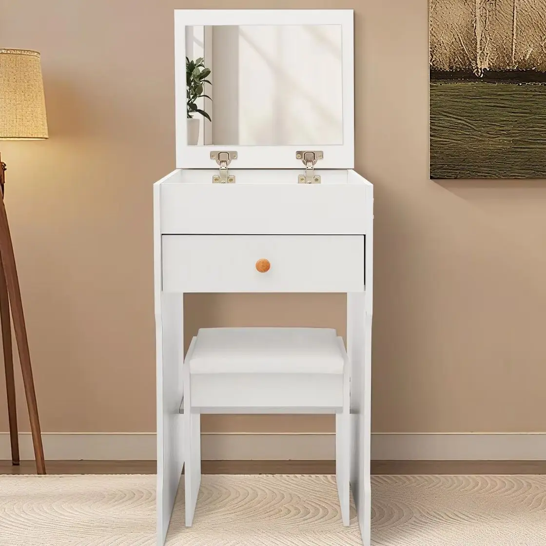 

Туалетный столик с зеркалом и местом для хранения, мягкий стул, для дома, квартиры, студии, гостиной, белый