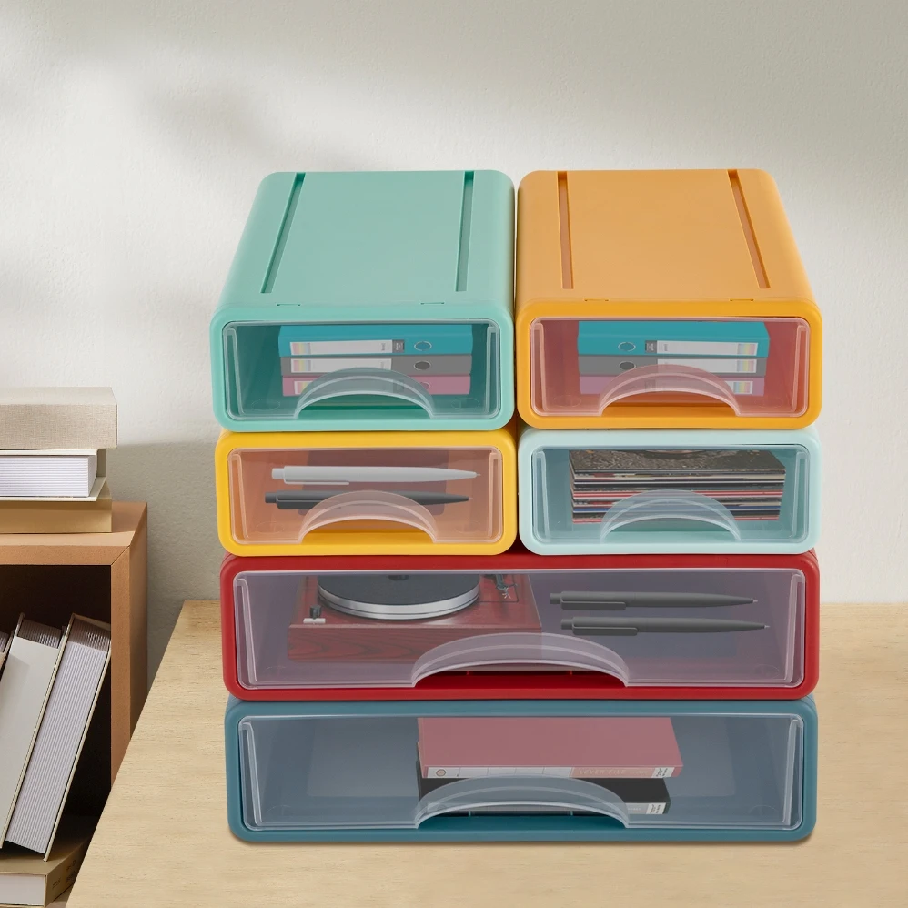 2 Large + 4 Small Stackable Desktop Plastic Drawer Organizer Colorful