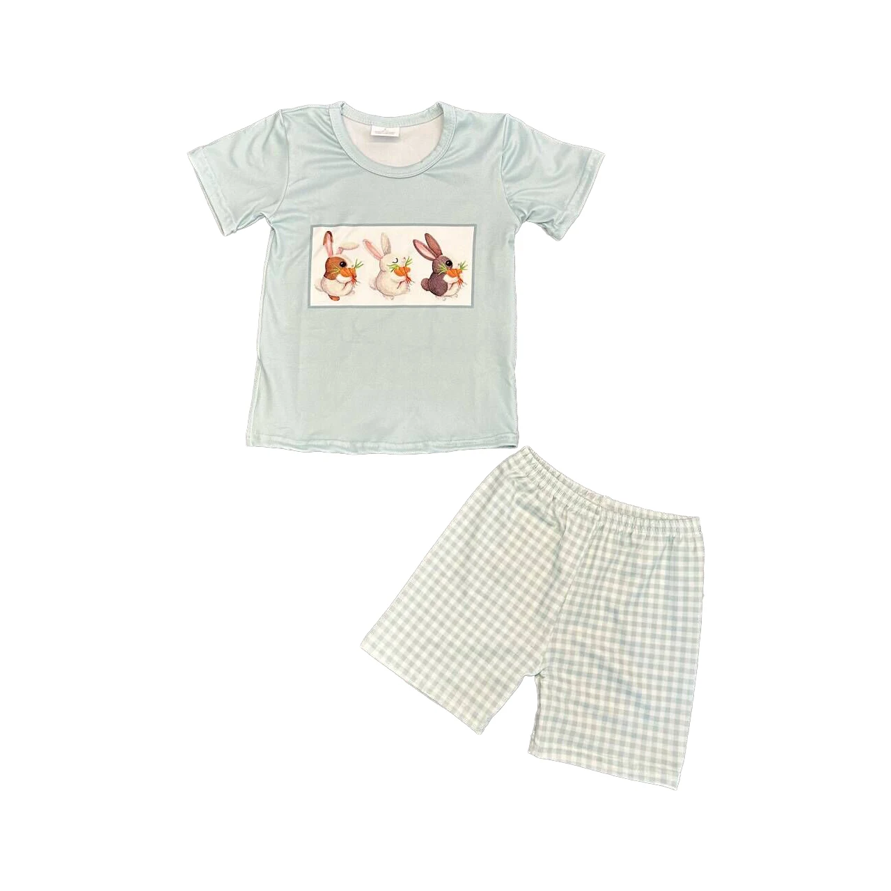 New boys carrot and rabbit print shorts 2-piece set children's Easter outfits casual girls dresses