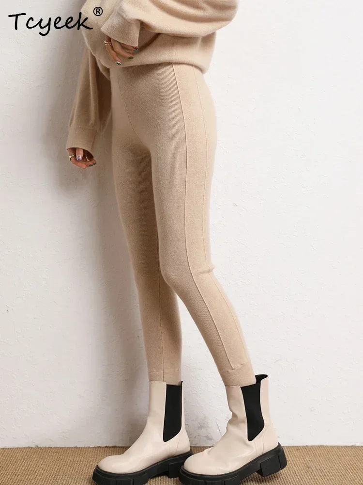 Autumn Winter Tights Pants Women Thermal Leggings Cashmere Sweater Pencil Pants Thick Warm Clothes Stretchy Knit Pants Elastic