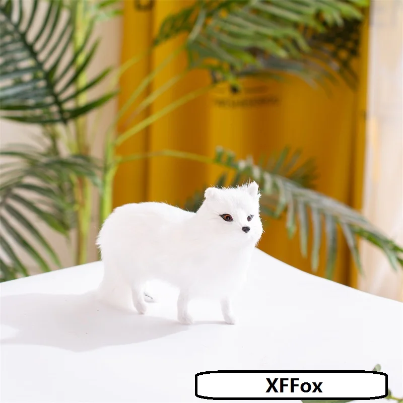 cute plastic&faux fur white fox model Home Decoration Gift about 16x12cm p2930