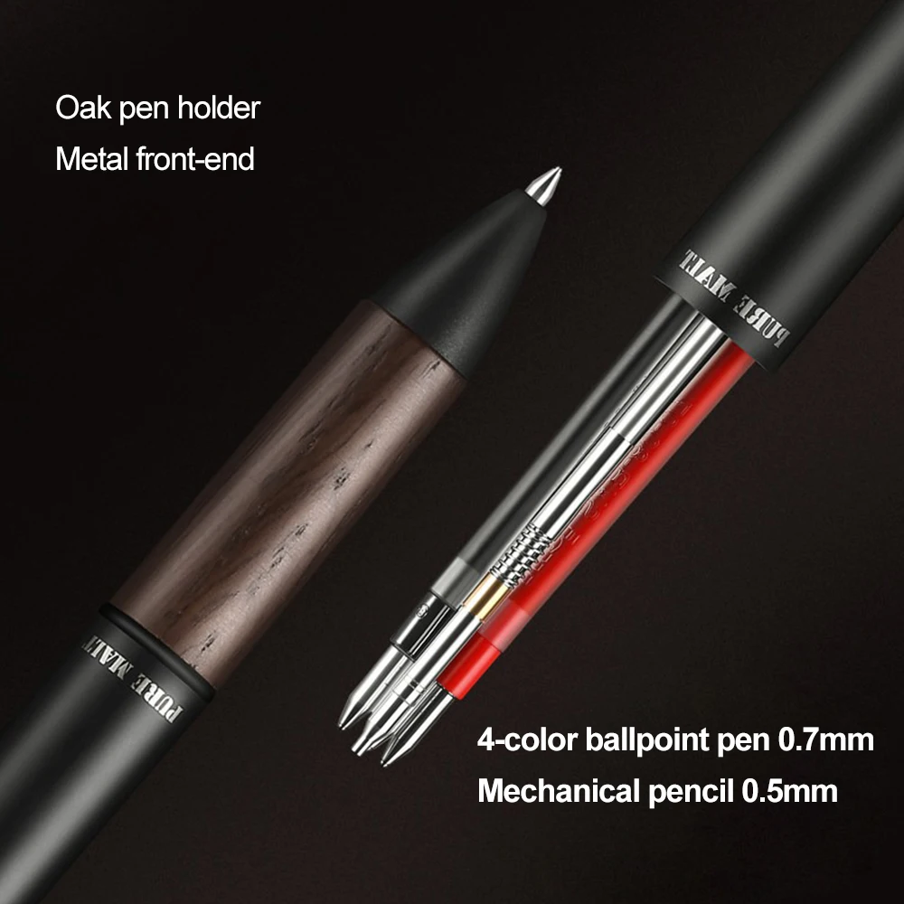 Japan UNI Multi-function Pen MSXE5-2005 Wooden Metal 4 Color Oil Ballpoint Pen + 0.5mm Mechanical Pencil Office Stationery