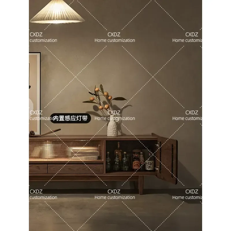 Nordic Solid Wood TV Cabinet North American Black Walnut Living Room Furniture Coffee Table Combination for Small Apartment