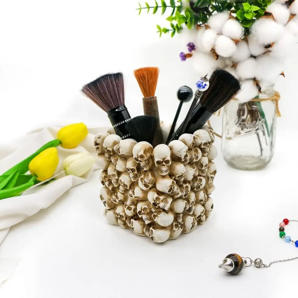 Desktop Storage box Skull Pen Holder Pen Pencil Holder Desktop Pen Stand Desktop Organizer Halloween Decor Resin